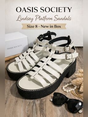 OASIS SOCIETY Lindsey Platform Gladiator Style White Sandal Size 8 New In Box